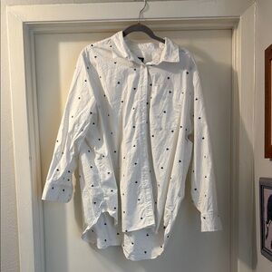 Lands' End White and Black Blouse with Relaxed Fit